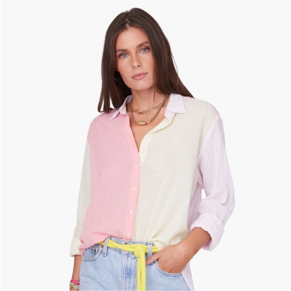 K Xirena Soleil Beau Shirt XS pink yellow cotton